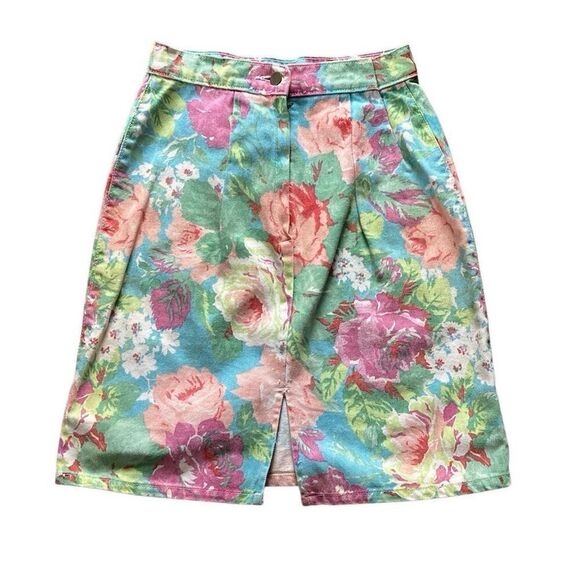 Vtg Helium Size Small Multicolor All Over Print Floral High Waisted Cotton Skirt - Picture 1 of 7